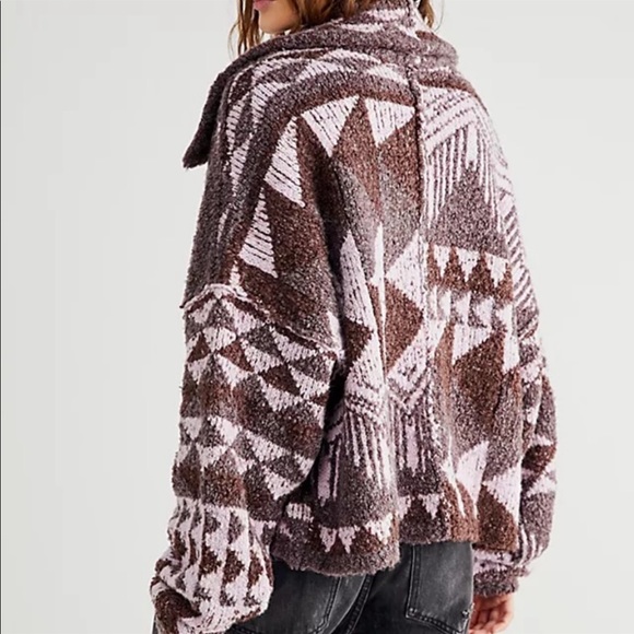 NWT Free People One and Another Cardi Printed Cardigan Sweater Purple Medium - Picture 3 of 14